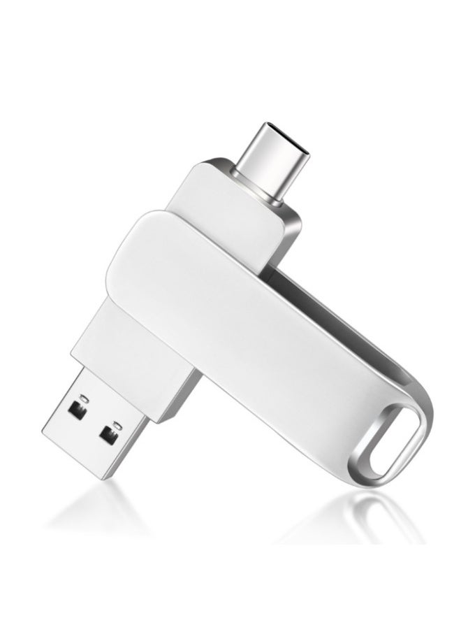 Generic Type-c Mobile Computer USB Flash Disk High-speed Two-in-one Dual-use 256g Large Capacity Metal Lettering Solid State USB Flash Disk-Color:White-Capacity:32GB  - Image 1