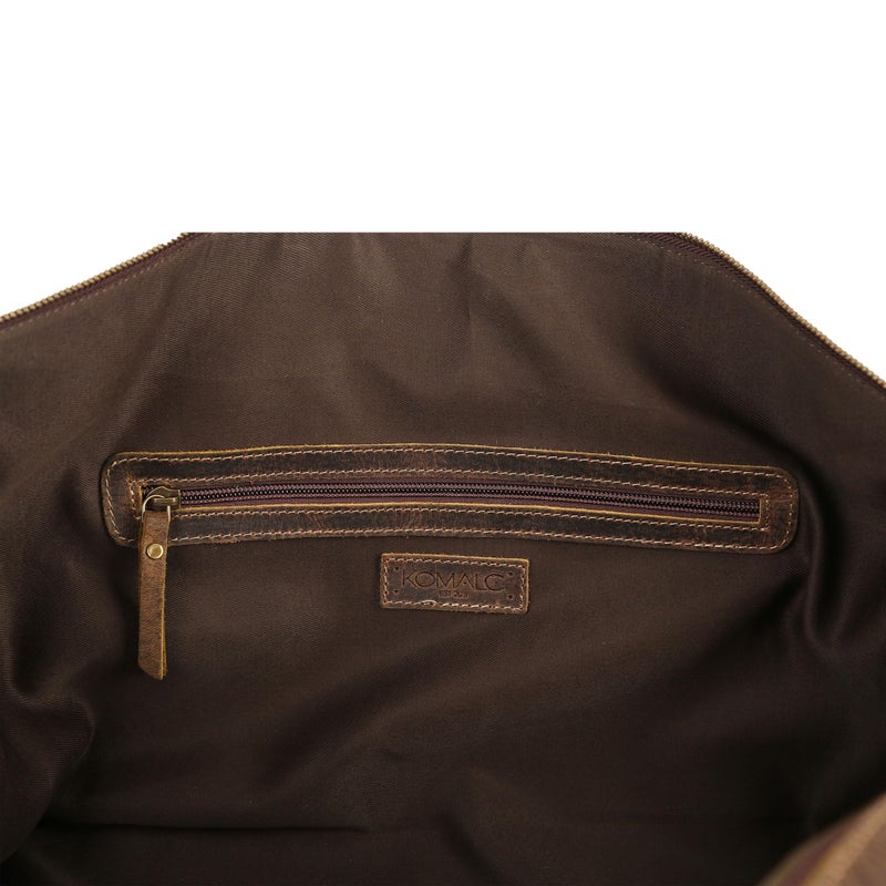 KomalC حقائب دفل جلدية للسفر للرجال والنساء من كومال سي جلد كامل الحبة حقائب جلدية لليلة واحدة وعطلة نهاية الأسبوع رياضية وصالة رياضية. (جلد بافالو المتشقق تان) - Image 4