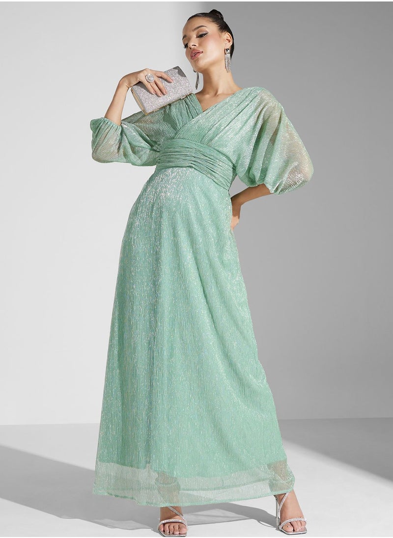 Iyra Surplice Neck Balloon Sleeve Dress  - Image 1