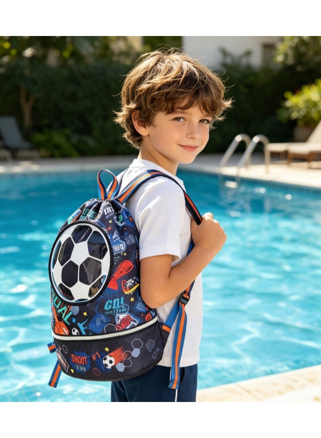 Five dream house Kids Swim Bag Double Waterproof Swimming Backpack for Kids Boys Swim Bag with Wet Dry Separation and Independent Shoe Compartment 25.5×13×41cm - Image 2