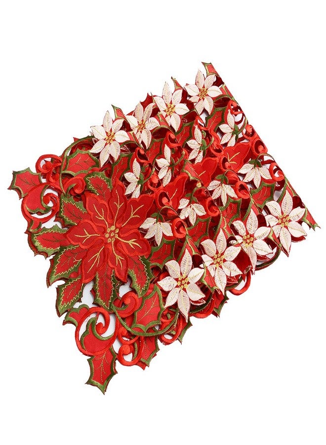 Simhomsen Christmas Holiday Embroidered Poinsettia Table Placemat 12 × 18 Inch Set of 4 - Image 2
