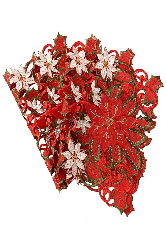 Simhomsen Christmas Holiday Embroidered Poinsettia Table Placemat 12 × 18 Inch Set of 4 - Image 3