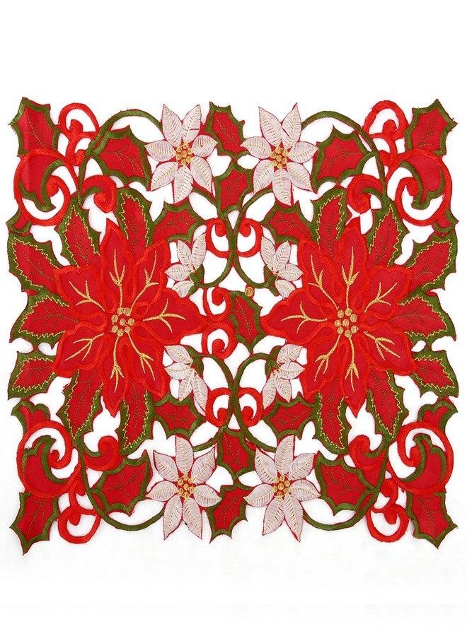 Simhomsen Christmas Holiday Embroidered Poinsettia Table Placemat 12 × 18 Inch Set of 4 - Image 1