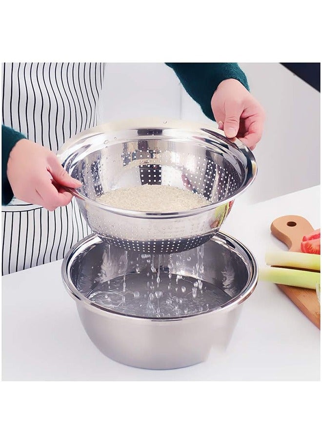 RollsTimi  Multifunctional 3-In-1 Stainless Steel Grater Basin Drain Basket Washing Bowl Set Silver - Image 5