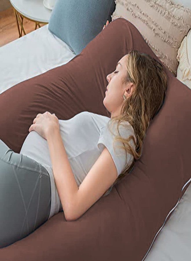 Texlux وسادة حمل على شكل حرف U من تيكسلوكس، بغطاء قطني بسحاب، لون بني - Image 1
