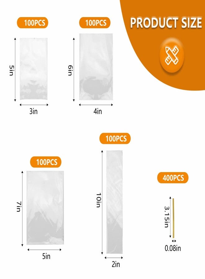 NEOACT 400 PCS Clear Flat Cellophane Treat Bags with 3x5",4x6",5x7",2x10",Treat Bags with Ties are Good for Pretzel Rods,Bakery, Cookies, Candies,Dessert. - Image 2