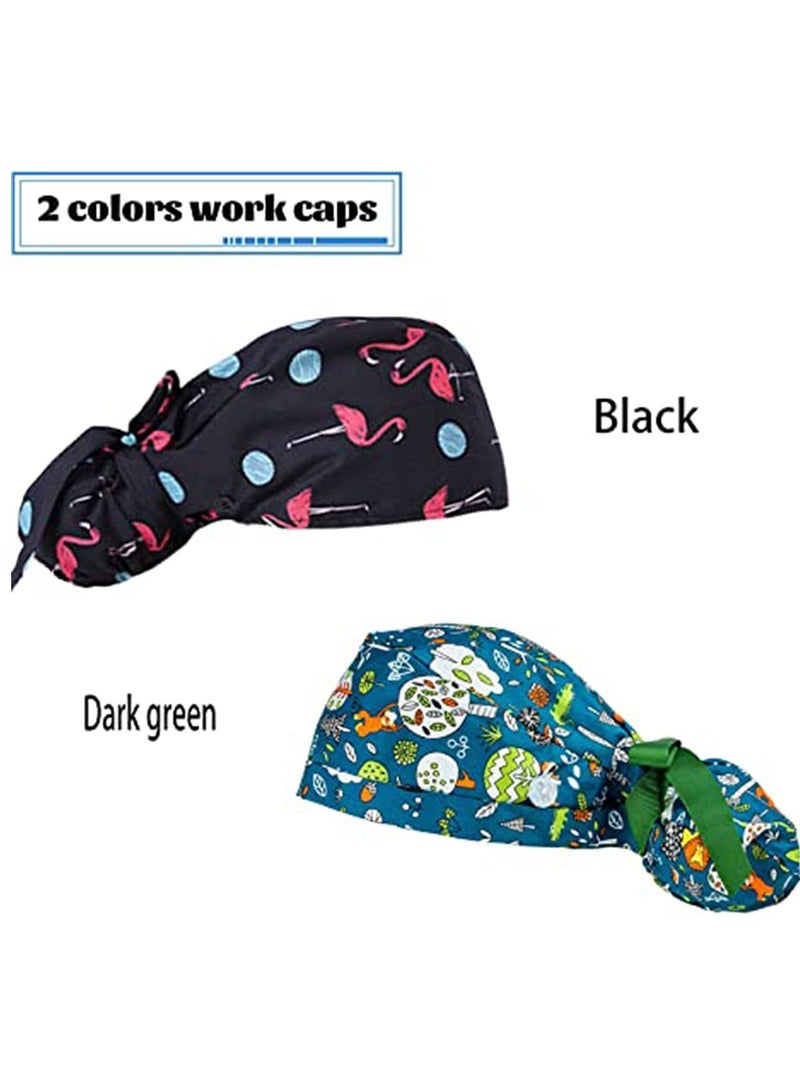 2 Pack Working Cap with Buttons and Sweatband Adjustable, Cotton Working Hats with Adjustable Ponytail Pack, Head Covers Shower Caps, Sweatband Ribbon Tie Back Hats for Long Hair Women - Image 5
