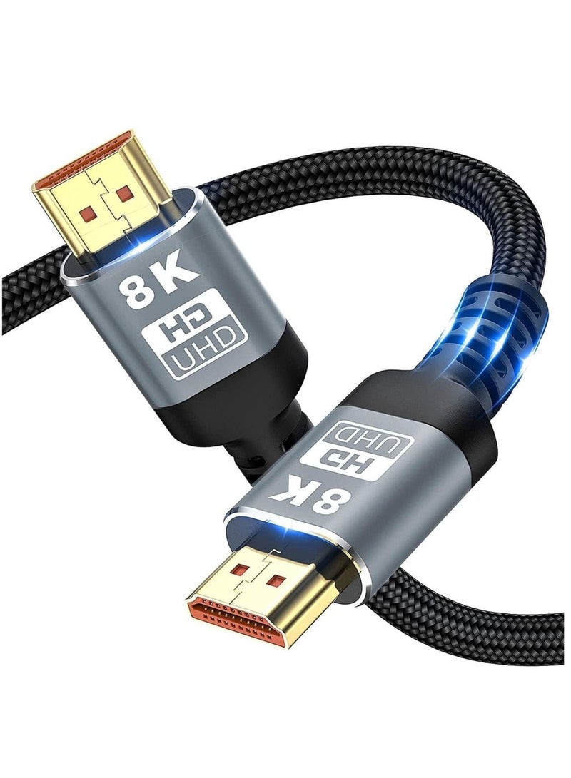 Captaintech HDMI Cable 8K HDMI 2.1 Cord Ultra High Speed 48Gbps 8K@60Hz HDMI Braided Cord Dynamic HDR Dolby Vision eARC Compatible with MacBook Pro 2021 Switch PS5 PS4 Xbox Roku UHD TV Blu-ray Projector 1M black - Image 1