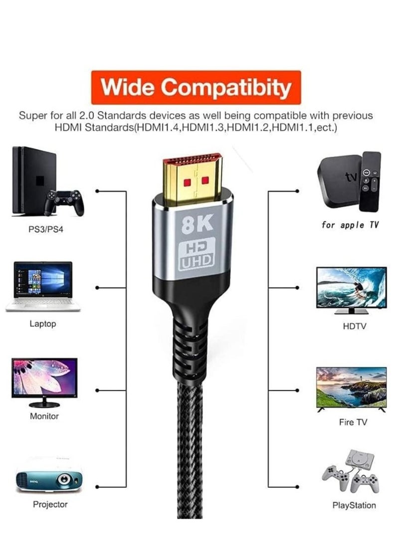 Captaintech HDMI Cable 8K HDMI 2.1 Cord Ultra High Speed 48Gbps 8K@60Hz HDMI Braided Cord Dynamic HDR Dolby Vision eARC Compatible with MacBook Pro 2021 Switch PS5 PS4 Xbox Roku UHD TV Blu-ray Projector 1M black - Image 2