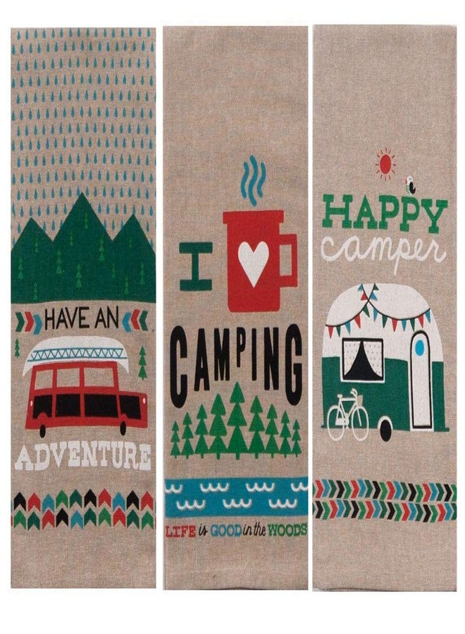 Kay Dee Designs Camping Adventures Chambray Tea Towel Set of 3: Bundle Designs Include: Have an Adventure - I Heart Camping - Happy Camper - Image 1