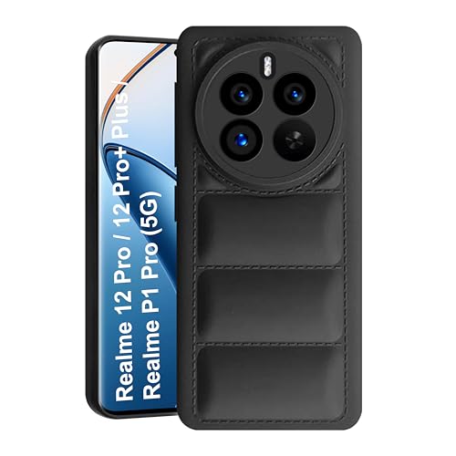 CEDO Realme 12 Pro / 12 Pro+ Plus/Realme P1 Pro (5G) Back Cover | Camera Bump & 360° Flexible Puff Armor Protection | Matte Soft Silicon Shock Proof Rubberised Back Case Cover (Black) - Image 1