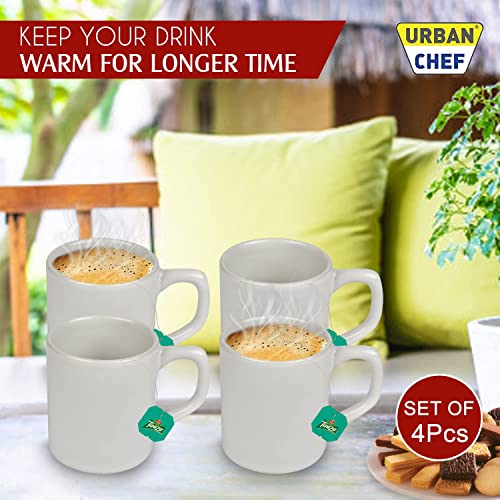 URBAN CHEF Droite Ceramic Handcrafted Shine Matte White Cup- Microwave Safe Tea/Milk with Handle Ideal Best for Self Use Or Gift for Friends,Birthday (Set of 4,100 ML Each) Ceramic Cup - Image 2
