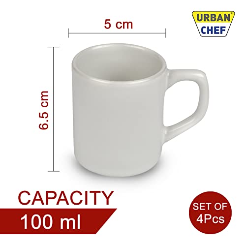 URBAN CHEF Droite Ceramic Handcrafted Shine Matte White Cup- Microwave Safe Tea/Milk with Handle Ideal Best for Self Use Or Gift for Friends,Birthday (Set of 4,100 ML Each) Ceramic Cup - Image 4