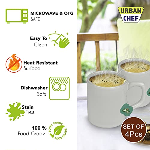 URBAN CHEF Droite Ceramic Handcrafted Shine Matte White Cup- Microwave Safe Tea/Milk with Handle Ideal Best for Self Use Or Gift for Friends,Birthday (Set of 4,100 ML Each) Ceramic Cup - Image 5