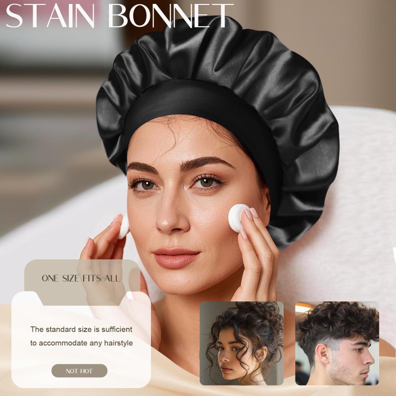Leuceiy Satin Silk Bonnet for Men & Women, Double Layer Silk Sleep Bonnets, Soft Satin Lined Bonnet for Curly & Natural Hair - Image 2