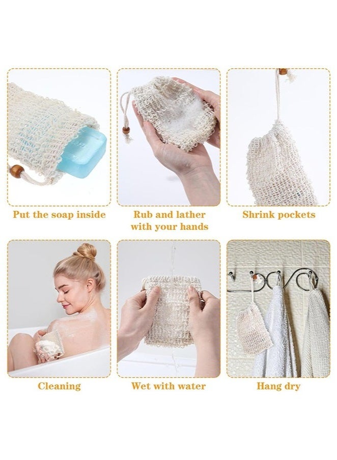 6 Pcs Sisal Fiber Soap Bag, Exfoliating Soap Pouch with Drawstring, for Exfoliating Shower Scrubber - Image 5