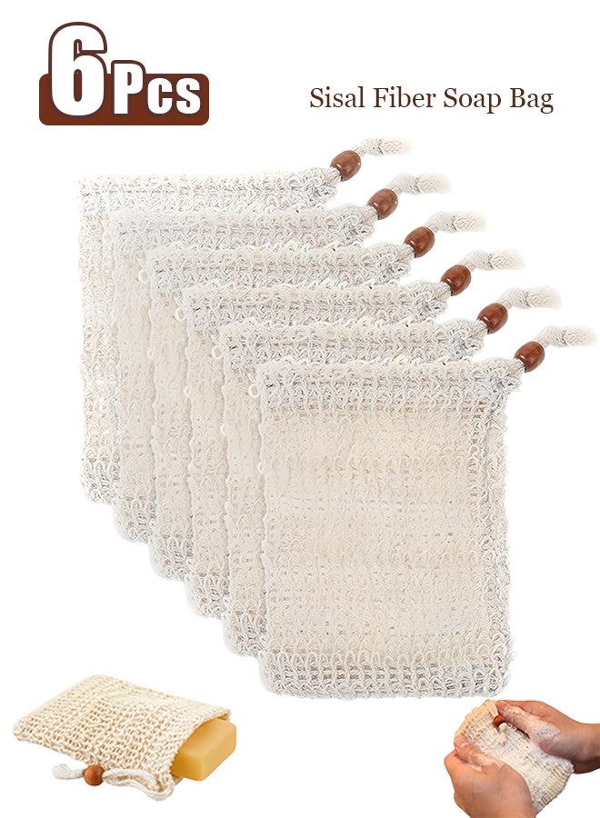 6 Pcs Sisal Fiber Soap Bag, Exfoliating Soap Pouch with Drawstring, for Exfoliating Shower Scrubber - Image 1