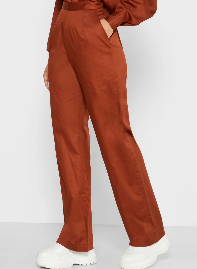 Khizana Belted Button Down Top and Wide-Leg Pants Set