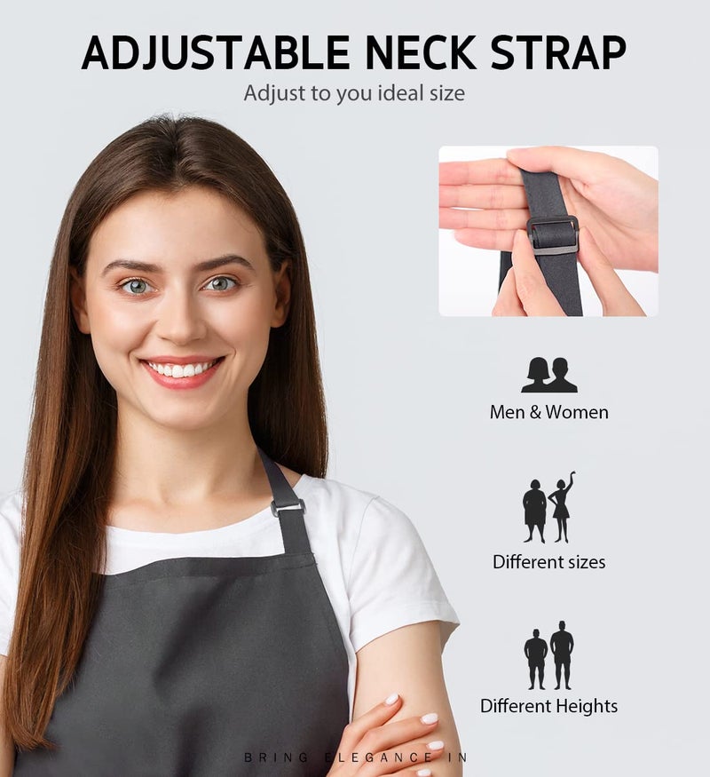 Syntus 2 Pack Adjustable Bib Apron Waterdrop Resistant with 2 Pockets Cooking Kitchen Aprons for BBQ Drawing, Women Men Chef, Grey - Image 5
