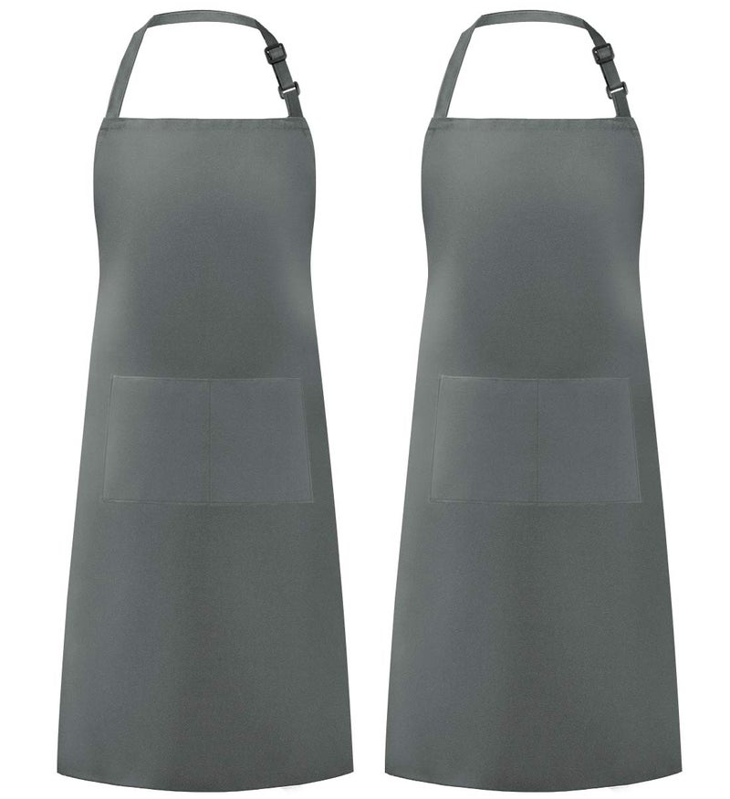 Syntus 2 Pack Adjustable Bib Apron Waterdrop Resistant with 2 Pockets Cooking Kitchen Aprons for BBQ Drawing, Women Men Chef, Grey - Image 1