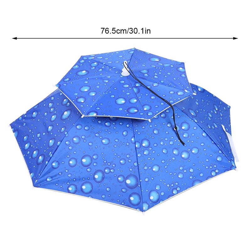 77cm Sunscreen Windproof Head Mounted Umbrella Top Folding Hat Umbrella(Raindrop Blue) - Image 3