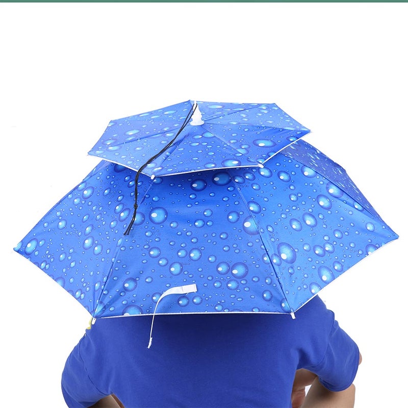 77cm Sunscreen Windproof Head Mounted Umbrella Top Folding Hat Umbrella(Raindrop Blue) - Image 2