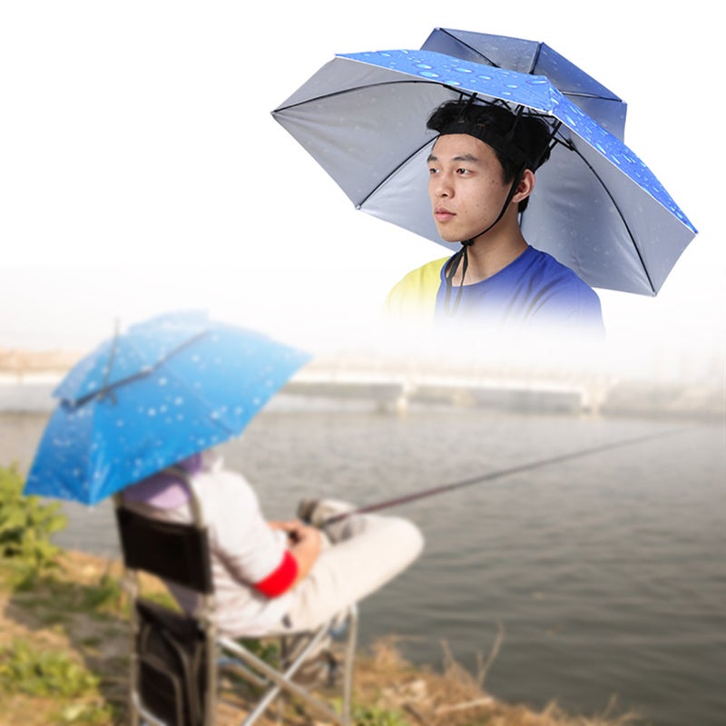 77cm Sunscreen Windproof Head Mounted Umbrella Top Folding Hat Umbrella(Raindrop Blue) - Image 5