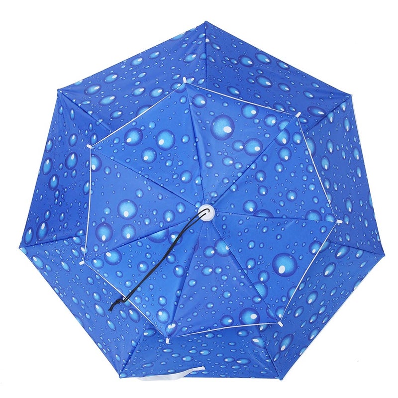 77cm Sunscreen Windproof Head Mounted Umbrella Top Folding Hat Umbrella(Raindrop Blue) - Image 4