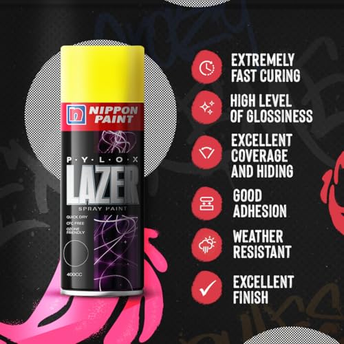 Nippon Paint Pylox Spray Paint (400ML, Lemon Yellow)-Quick Drying & Low Odor Aerosol Paint for Wood, Metal, Plastic, Glass-Multipurpose DIY Paint for Art n Craft, Furniture, Home Décor, Automotive - Image 2
