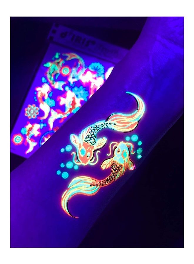 d'IRIS studio Blacklight Temporary Tattoos – 1 Sheet Koi Fish Design Body Art | Festival Accessories Glow Party Supplies | 7.2” x 5.2” UV Reactive Temp Tattoos Great for EDM EDC Party Rave Parties - Image 1