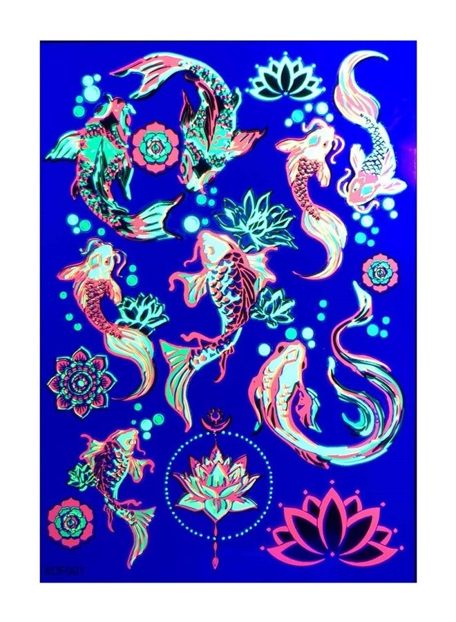 d'IRIS studio Blacklight Temporary Tattoos – 1 Sheet Koi Fish Design Body Art | Festival Accessories Glow Party Supplies | 7.2” x 5.2” UV Reactive Temp Tattoos Great for EDM EDC Party Rave Parties - Image 2