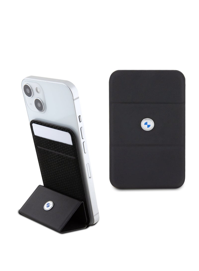بي إم دبليو محفظة جلدية مزودة بفتحات للبطاقات من ماج سيف / جاذبية مغناطيسية / فتحتان للبطاقات / وظيفة الحامل / تصميم نحيف وأنيق - أسود - Image 1