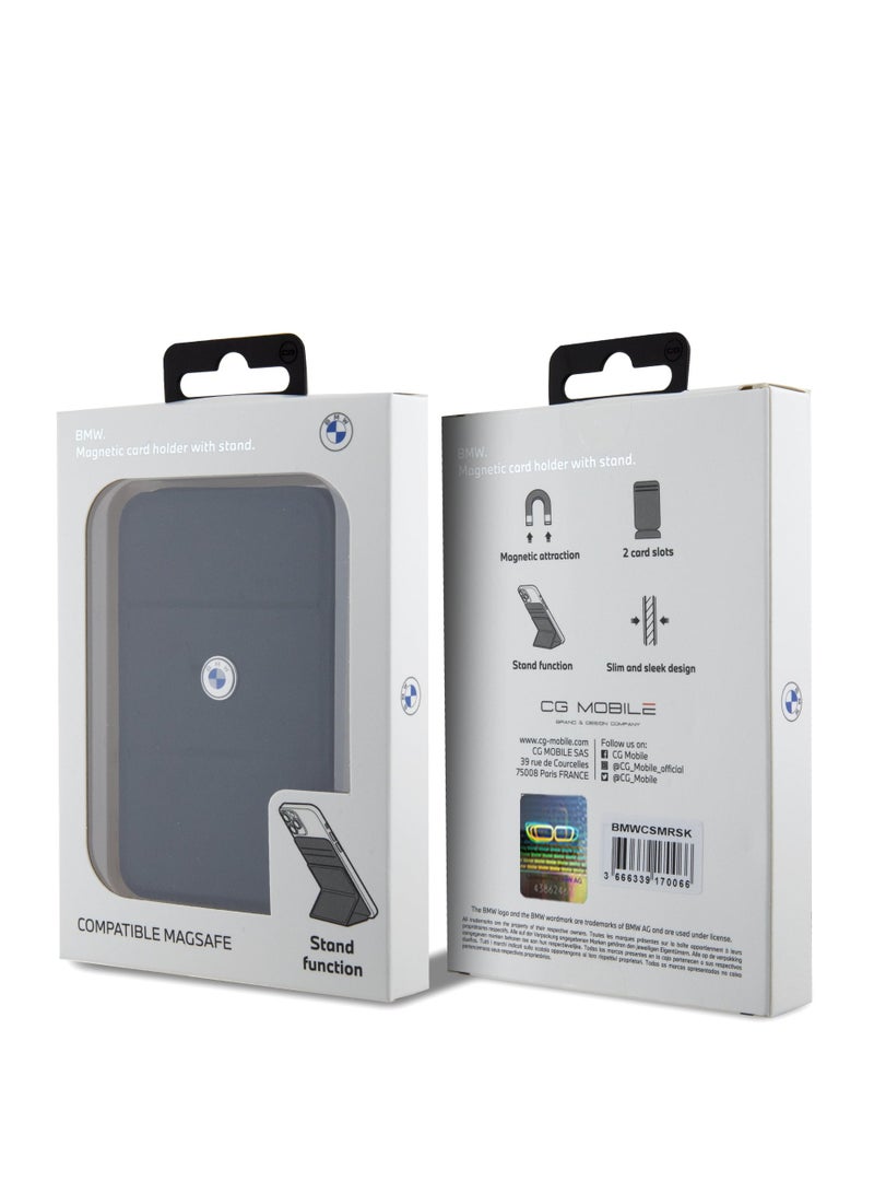 بي إم دبليو محفظة جلدية مزودة بفتحات للبطاقات من ماج سيف / جاذبية مغناطيسية / فتحتان للبطاقات / وظيفة الحامل / تصميم نحيف وأنيق - أسود - Image 5