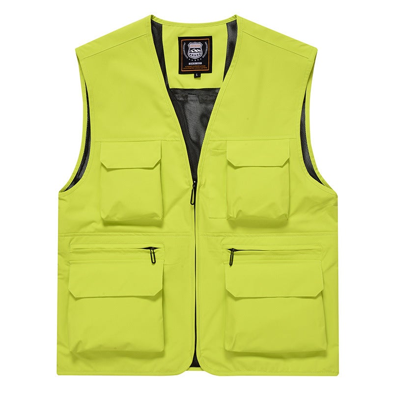 A minimum order work vest printed logo multi-pocket grid staff reflective safety vest photography vest overalls TC8811 fruit green
