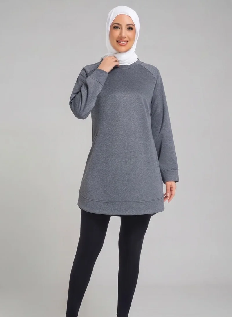 Svl Dark Grey Farah Modest Activewear Long Sleeve Sweatshirt with Pockets for Women | Best Price UAE