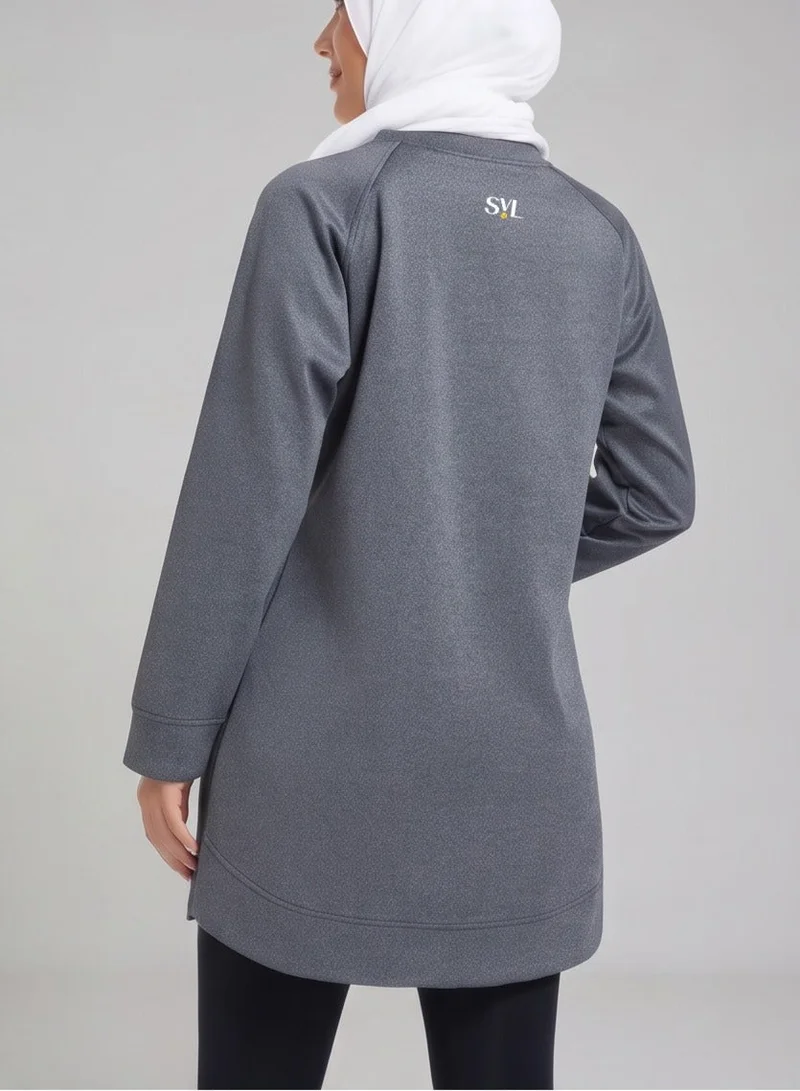 Svl Dark Grey Farah Modest Activewear Long Sleeve Sweatshirt with Pockets for Women | Best Price UAE