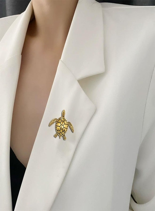 Shejuety Exquisite women's turtle brooch with unique textured shell design suitable for button scarves, button badges lapels needle skirts fabrics hats bags and other accessories jewelry gifts (gold) - Image 2