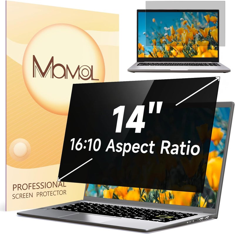Mamol Laptop Privacy Screen 14 Inch for HP/Dell/Acer/Samsung/Asus/Lenovo/Toshiba, Removable 16:10 Aspect Privacy Filter Screen Protector, Anti Glare Blue Light Laptop Screen Shield 14 in - Image 1