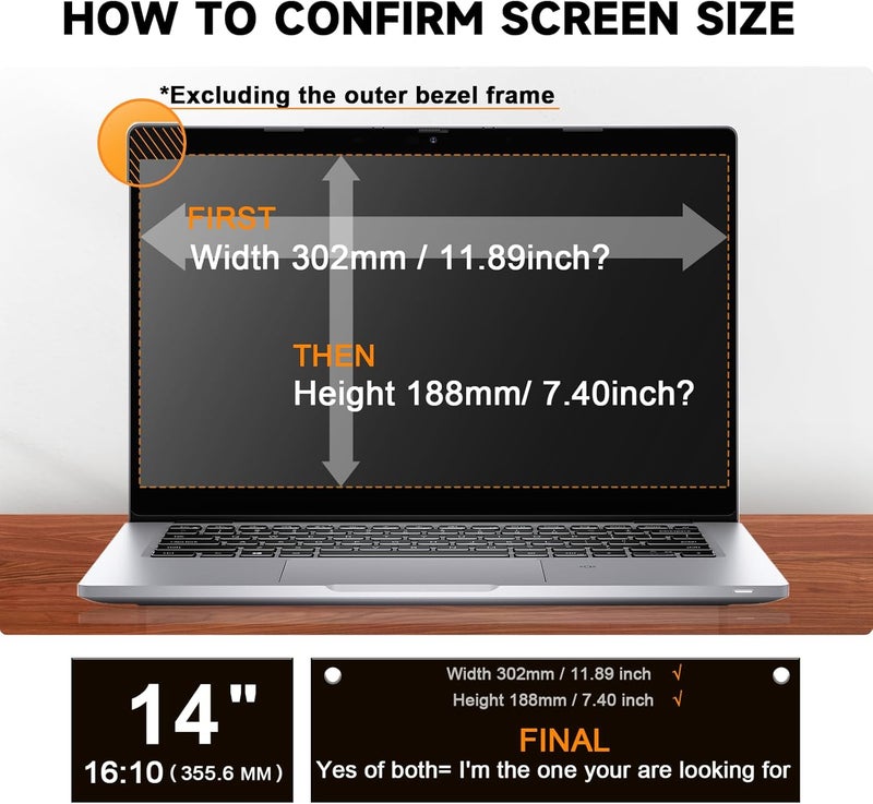 Mamol Laptop Privacy Screen 14 Inch for HP/Dell/Acer/Samsung/Asus/Lenovo/Toshiba, Removable 16:10 Aspect Privacy Filter Screen Protector, Anti Glare Blue Light Laptop Screen Shield 14 in - Image 2