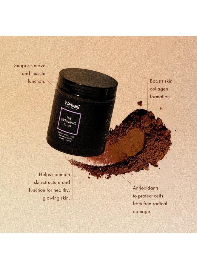 WelleCo The Evening Elixir Skin Care Vitamin C Hot Chocolate Beauty Drink Mix with Niacin, Lemon Balm, and Magnesium for Sleep, Collagen Formation, Gluten Free, Vegan, Dairy Free, 150g (5.3oz) Jar - Image 2