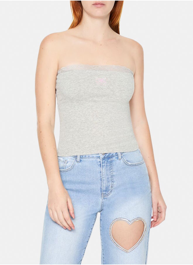 FOREVER 21 - Lace-Trim Bow Tube Top - Image 1