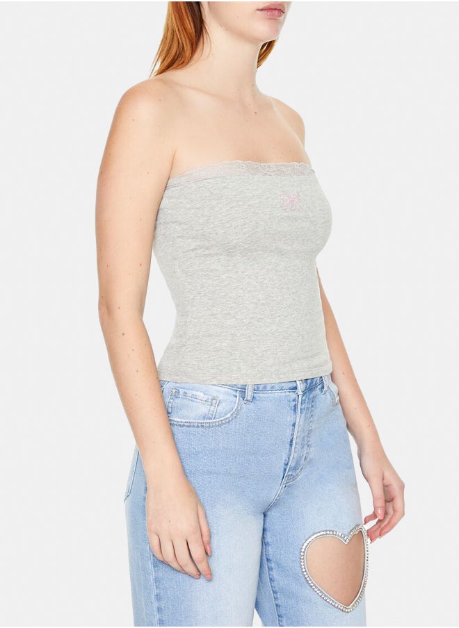 FOREVER 21 - Lace-Trim Bow Tube Top - Image 1