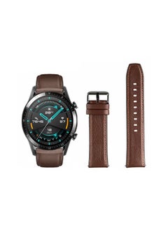 PROMASS Stylish Leather Replacement Band For Huawei Watch GT/GT2 Dark Brown 