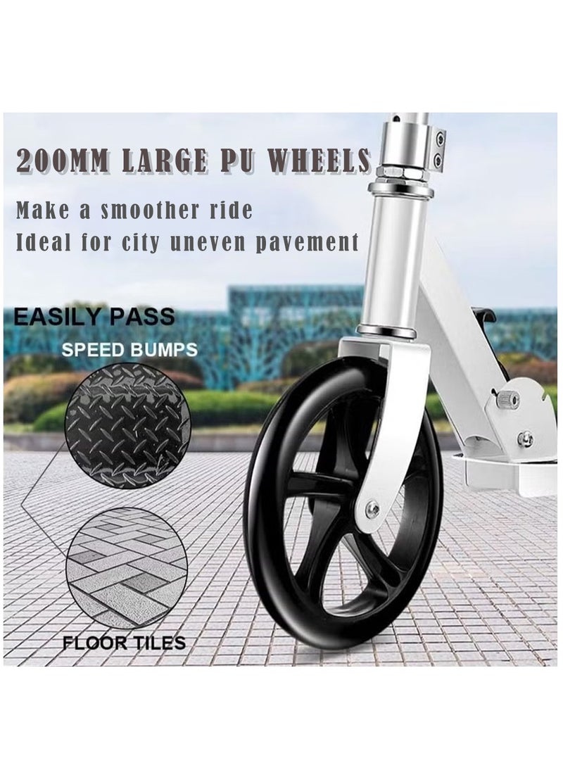 Kick Scooter, Foldable Commuter Scooter with Anti-Shock Suspension, 3-Level Adjustable Height Handlebar Push Scooter with Large Wheels for Kids, Teen and Adults(White)  - Image 4