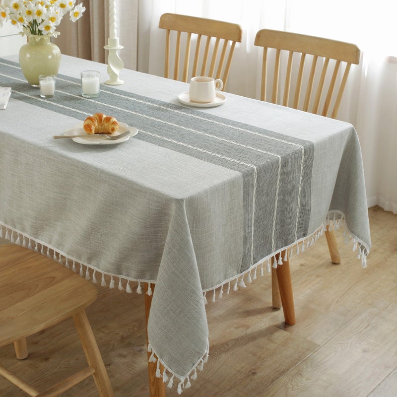 JIALE Tablecloths for Rectangle TablesCotton Linen Table Cloth Waterproof Tablecloth Wrinkle Free Farmhouse Dining Tables CoverSoft Fabric Table Cloths with TasselsGrey55 X 102810 Seats