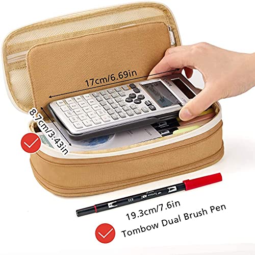 FineMoe Large Pencil Case Stationery Items for Girls and Boys, Canvas Bags Pen Pencil Pouch for School College and Office, Organize Makeup Cosmetic, Aesthetic Cute Stationary Box for Daily Use (Brown) - Image 5