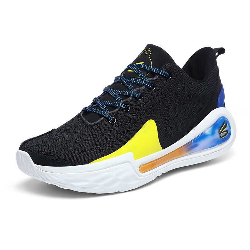 Basketball Shoes Curry 12 Mens MD Big Sole TPU Big Sole Flying Woven sneaker Trend Shock Cushion Competition Boots Couple Black and yellow - Image 1