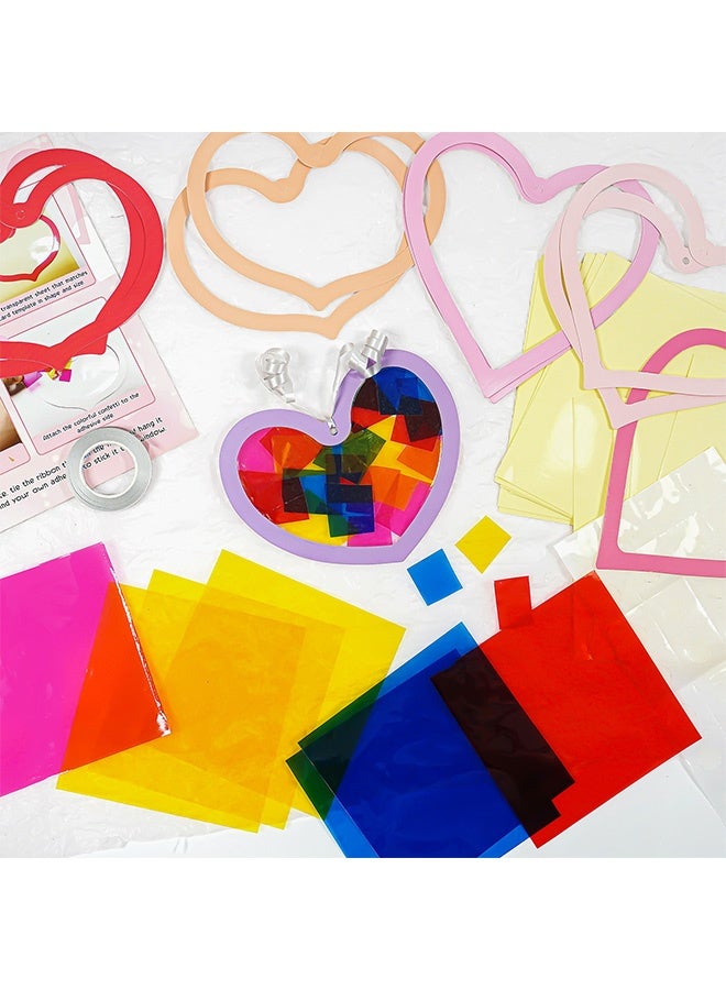 Quantum DIY Craft Kit, Suncatchers Crafts for Kids DIY Rainbow Heart Window Tissue Paper Craft Kit, Handmade Colored Paper Set for School Home Activity Art Project Birthday Party Favor Gift - Image 5