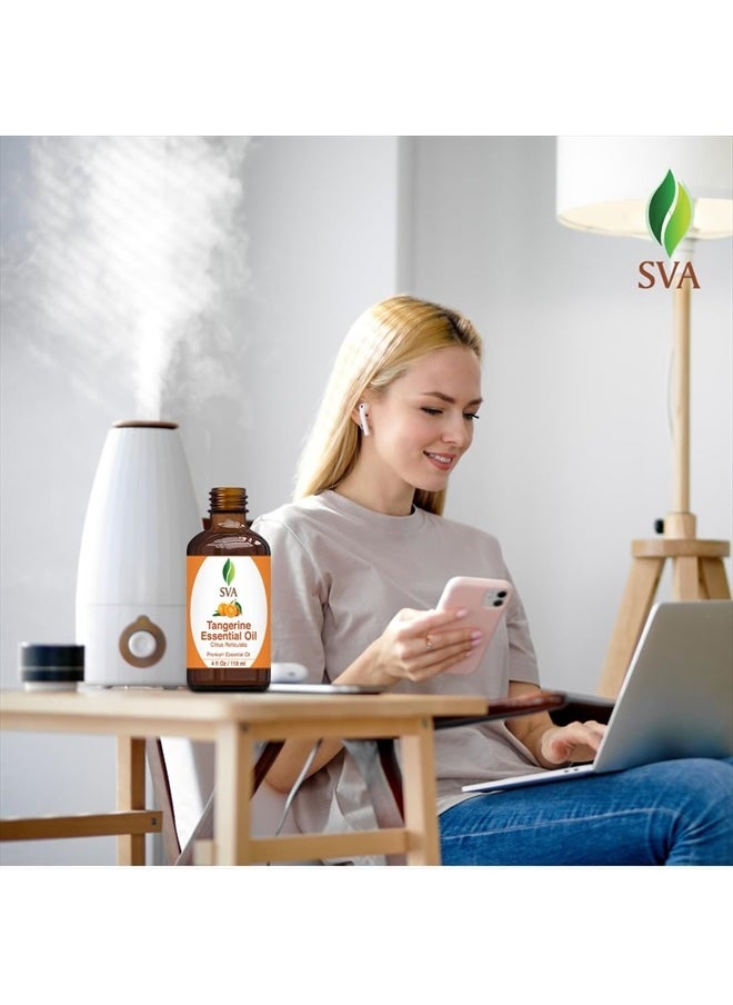 SVA Organics - SVA Tangerine Oil 4 oz (118 ml) Premium Essential Oil with Dropper for Diffuser, Aromatherapy, Skin Care, Bath Products, Hair Care & Massage - Image 1