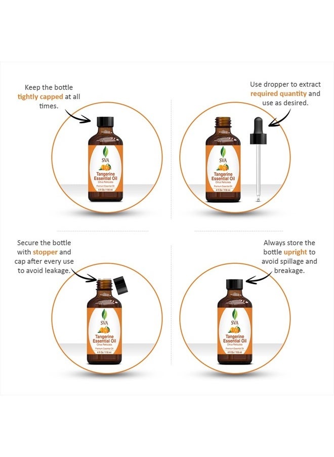 SVA Organics - SVA Tangerine Oil 4 oz (118 ml) Premium Essential Oil with Dropper for Diffuser, Aromatherapy, Skin Care, Bath Products, Hair Care & Massage - Image 1